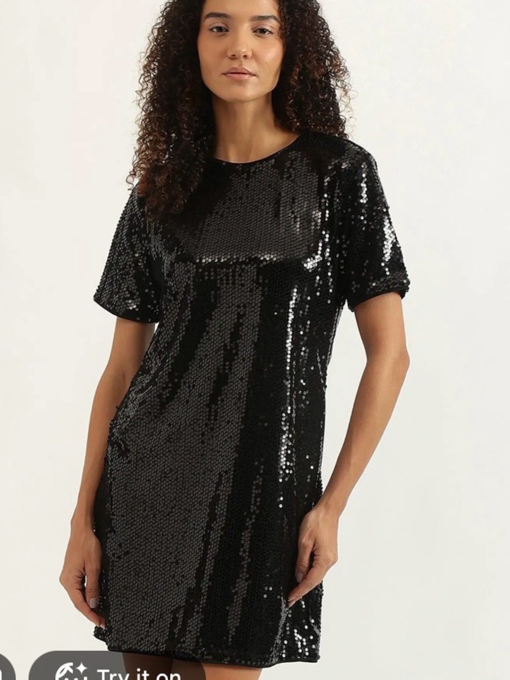 Express Black Sequin Short Sleeve Shift Dress